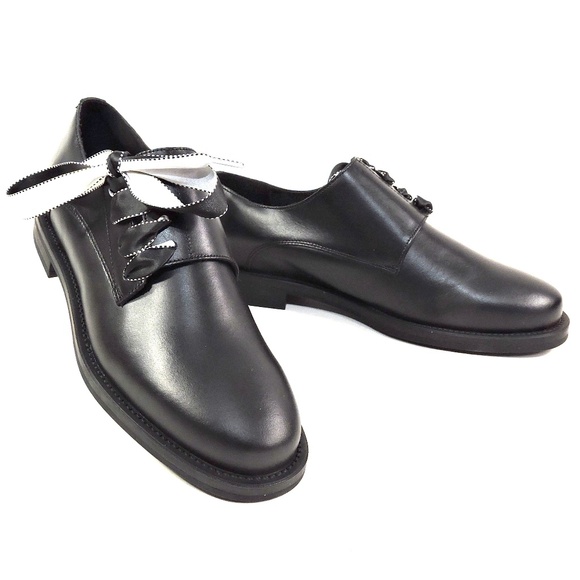 FRAU 🇮🇹 WOMEN' S BLACK SOFT LEATHER COMFORT FASHION OXFORD SHOES - Picture 1 of 7